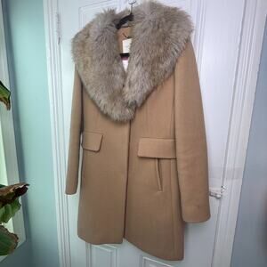 Kate Spade Wool Blend Peacoat Faux Fur Collar Camel Womens Medium